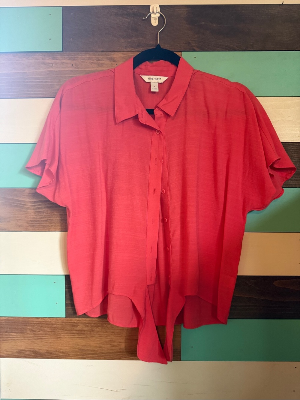 Nine West Coral Tie-Front Button Down Blouse